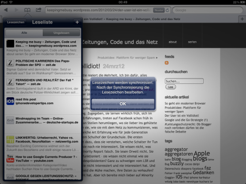 Fehler bei der Synchronisation der Lesezeichen im iPad Safari